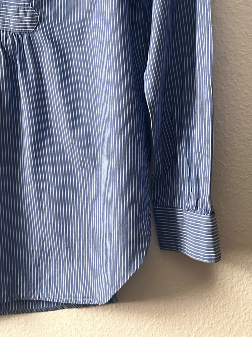 LOFT Cute Blue Lightweight White Striped Henley Blouse, Size S - Picture 7 of 11